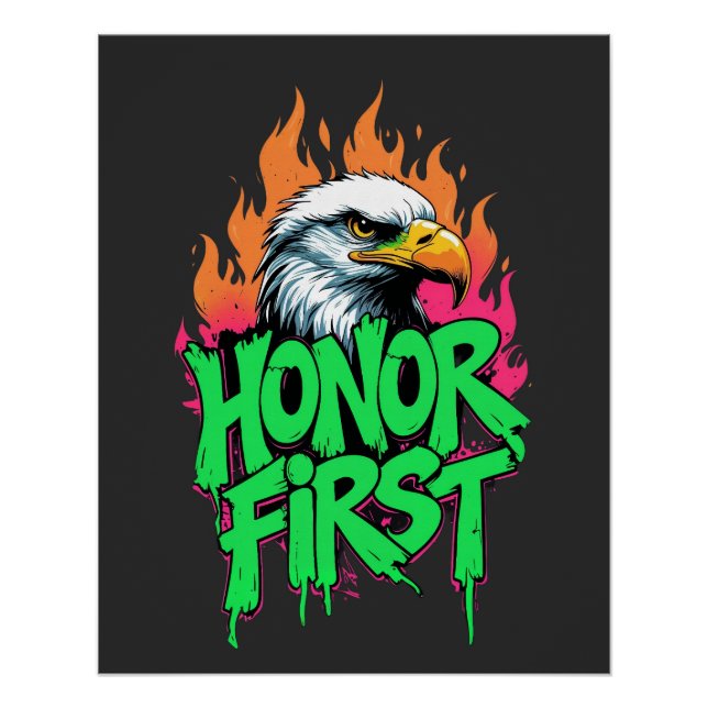 Póster Honor First Bald Eagle Patriotic USA (Anverso)