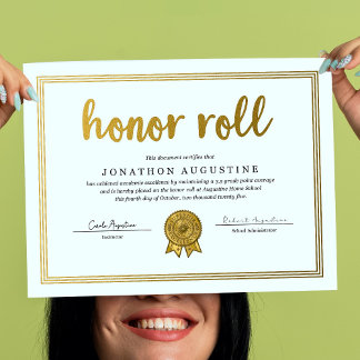 Póster Honor Roll Certificate