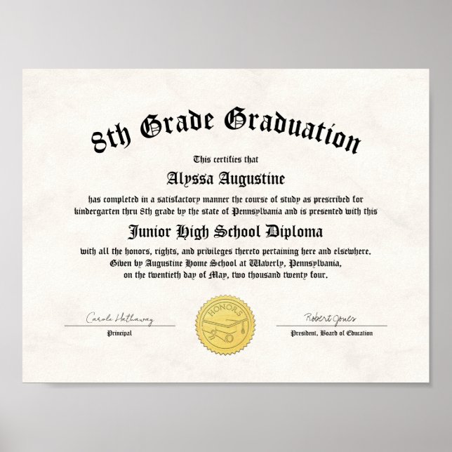 Póster Honores 5.º Graduado Diploma de Homescología (Frente)