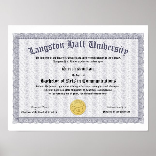 Póster Honors College or University Diploma Replica (Frente)