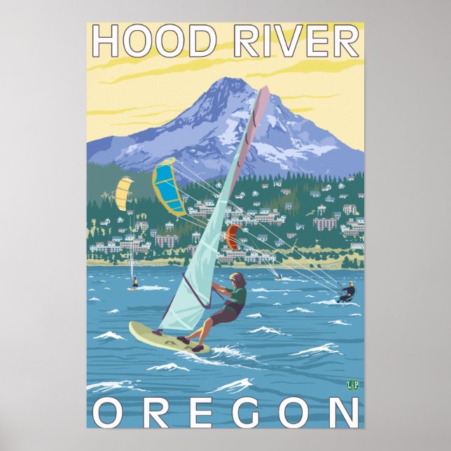 Póster Hood River, ORWind Surfers & Kite Boarders (Frente)