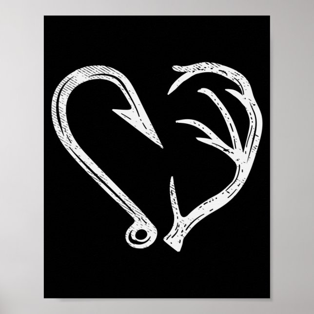 Póster Hook Antler Heart Love Fishing Fish Deer H (Frente)