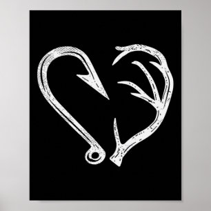 Póster Hook Antler Heart Love Fishing Fish Deer H