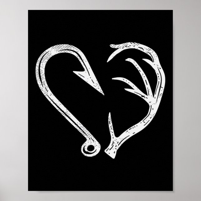 Póster Hook Antler Heart Love Fishing Fish Deer H (Frente)
