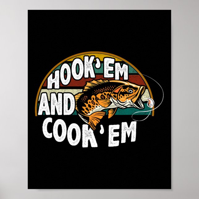 Póster Hook Em Cook Em Pescador Vintage (Frente)