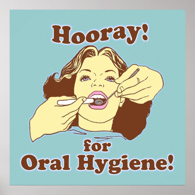 Póster Hooray para retro de higiene oral (Frente)