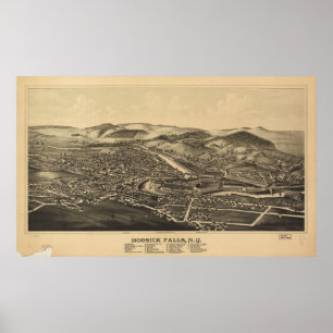 Póster Hoosick baja mapa panorámico antiguo de Nueva Yor