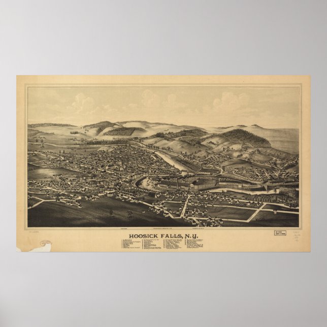 Póster Hoosick Falls New York 1889 Mapa Panorámico Antigu (Frente)
