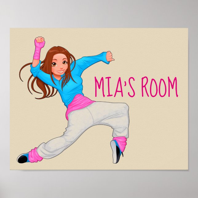 Póster Hop bailarina de Hip Hop linda sala de chicas (Frente)