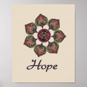 Póster HOPE Fabric Collage Flor de color rojo y azul
