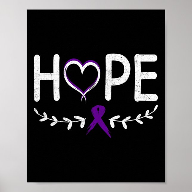 Póster Hope Heart Purple Ribbon Cáncer Pancreático (Frente)