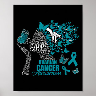 Póster Hope Love Cure Ovarian Cancer Awareness Butterfly