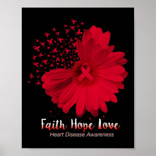 Póster Hope Love Heart Disease Awareness Sunflower