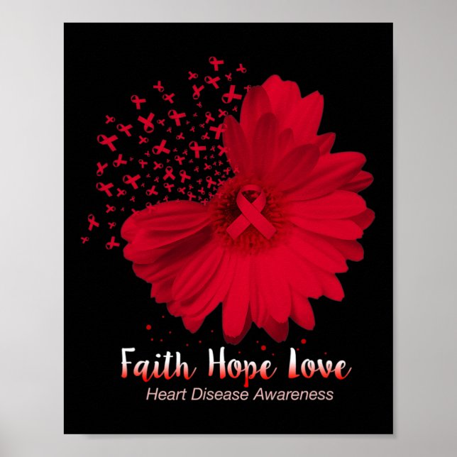 Póster Hope Love Heart Disease Awareness Sunflower (Frente)