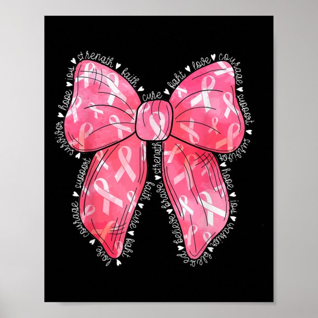 Póster Hope Love Support Pink Coquette Bow Mama Cancer (Frente)