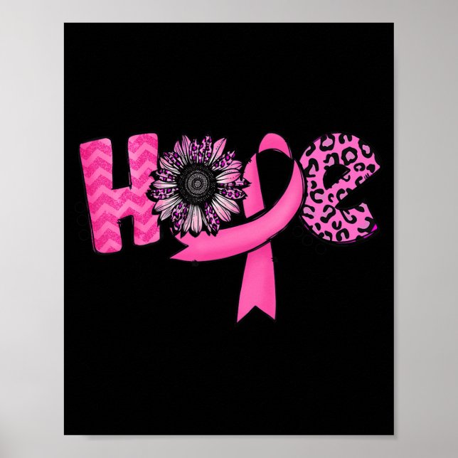 Póster Hope Pink Ribbon Leopard Sunflower Breast Cancer A (Frente)
