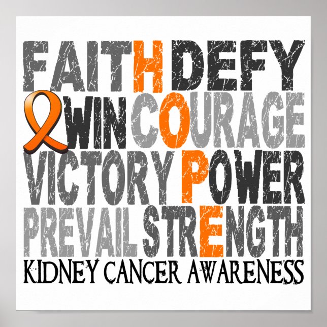 Póster Hope Word Collage Cáncer de Riñón (Frente)