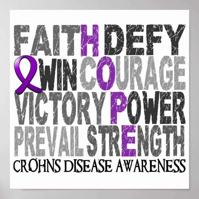 Póster Hope Word Collage Crohn's Disease (Frente)
