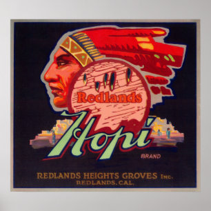 Póster Hopi LabelRedlands anaranjado, CA