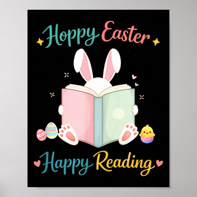 Póster Hoppy easter happy reading bunny design for kids  (Frente)
