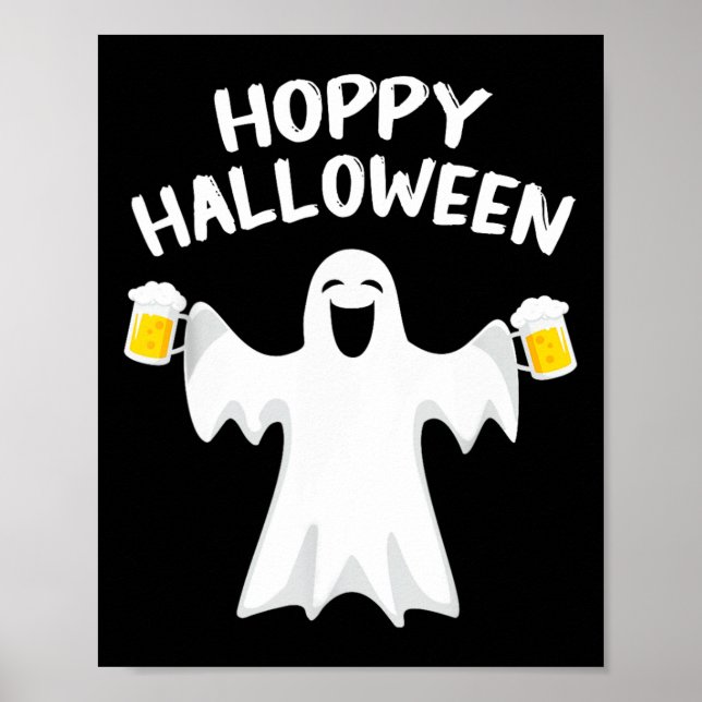 Póster Hoppy Halloween Funny Halloween Cute Ghost Beer Dr (Frente)