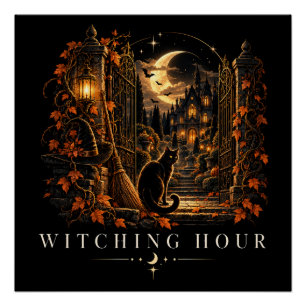 Póster Hora Bruja Gótico Halloween Bruja