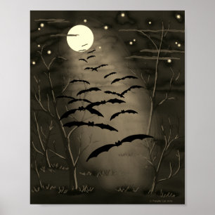 Póster Hora de Bewitter Luna Llena Bats Vintage Halloween