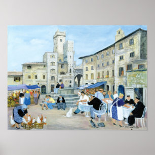 Póster Hora de comer en una plaza del mercado Toscana