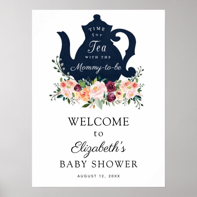 Póster Hora de firmar la bienvenida a Tea Baby Shower (Frente)