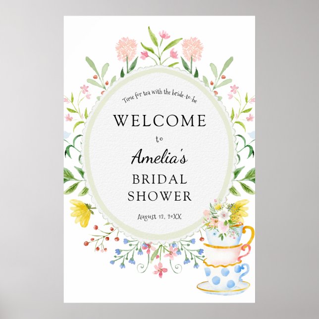 Póster Hora de tomar un Tea Bridal Shower Wildflower Bien (Frente)