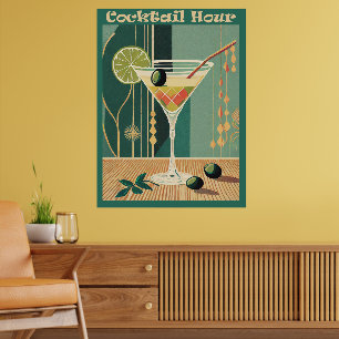 Póster Hora del Cóctel Martini Moderno de Medianos del Si