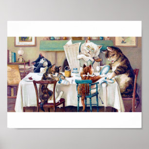 Póster Hora del desayuno del gato, Louis Wain