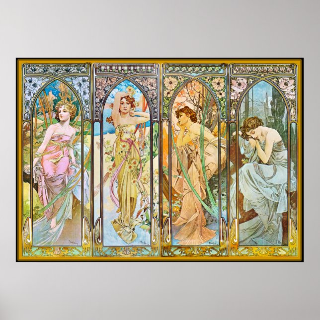 Póster Hora del día, Alphonse Mucha (Frente)