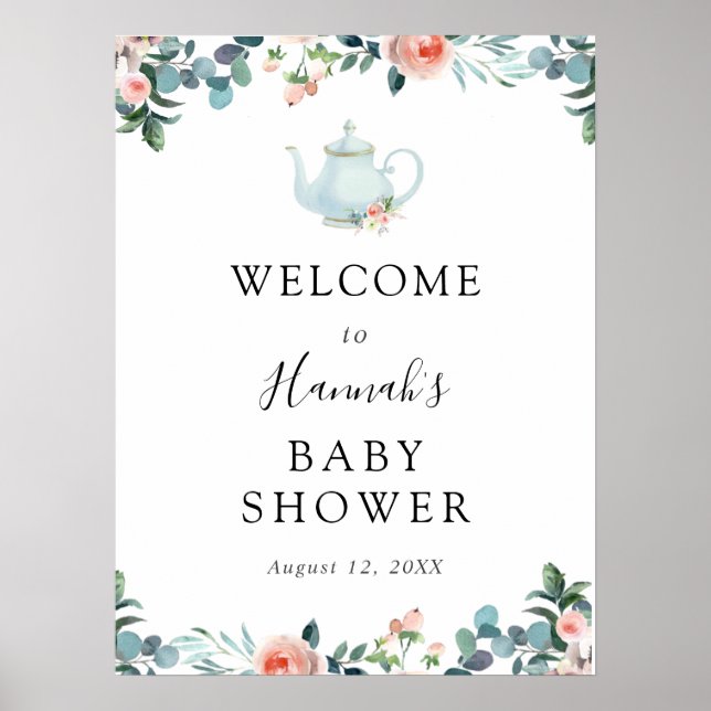 Póster Hora del Té Bienvenida a la Fiesta de Bebé (Frente)
