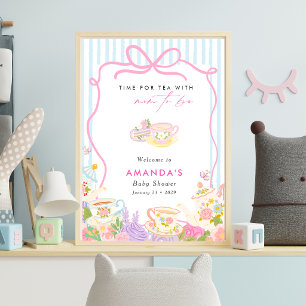 Póster Hora del té Teteras y tazas baby shower