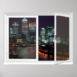 Póster Hora nocturna Londres City Ver Ventana Falso