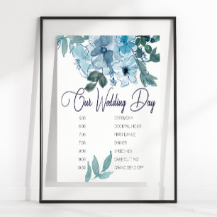 Póster Horario de Boda de Rosas Azules Pastel Modernas
