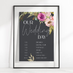 Póster Horario de Boda Floral Rosa Polvo Púrpura