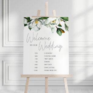 Póster Horario de Boda Floral Rústico de Magnolia Blanca
