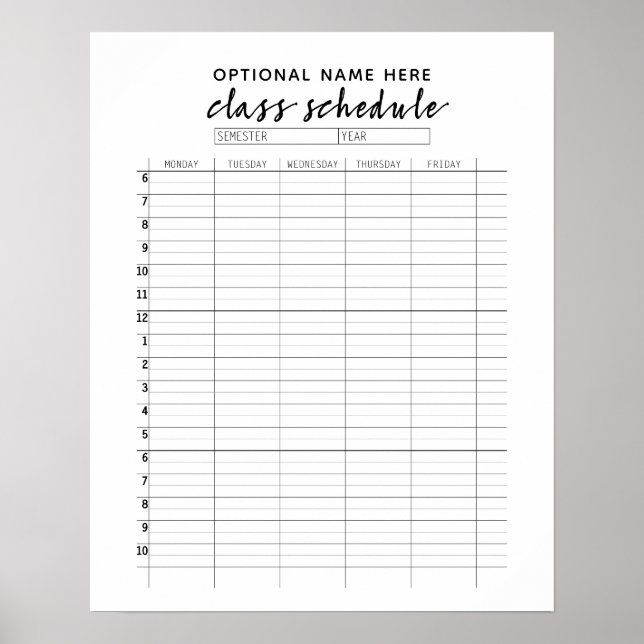 Póster Horario de clases para semestre - patrón de arco b (Frente)