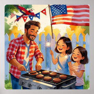 Póster Horario de Oro 4 de Julio BBQ familiar
