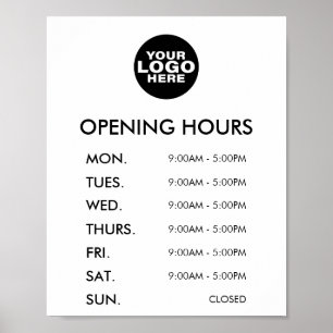 Póster Horas de apertura comercial con logotipo mínimo mo