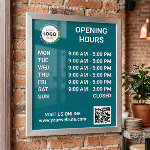 Póster Horas de apertura de la tienda con logotipo + códi