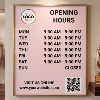 Póster Horas de apertura de la tienda con logotipo + códi