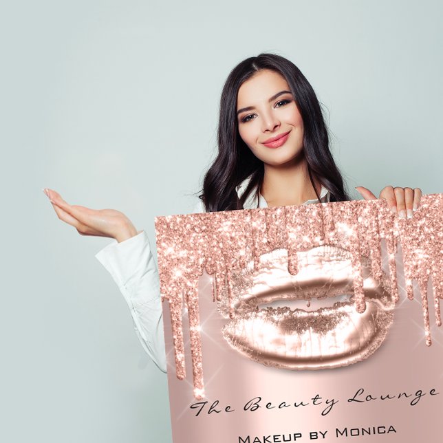 Póster Horas de apertura de labios Maquillaje Salon Rose  (Lips Makeup Opening Hours Salon Rose Drips Spark Poster )