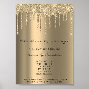 Póster Horas de apertura de maquillaje Gold Drips Sparkly