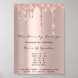 Póster Horas de apertura de maquillaje Rose Salon Drips S