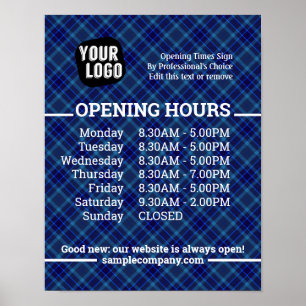 Póster Horas de apertura de negocio con logotipo y texto