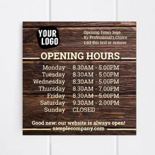 Póster Horas de apertura de negocio con logotipo y texto