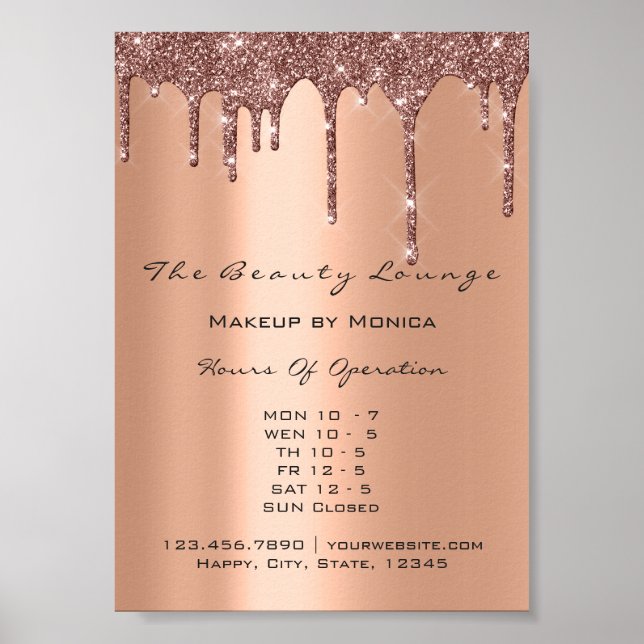 Póster Horas de apertura de pestañas de maquillaje Salón  (Frente)